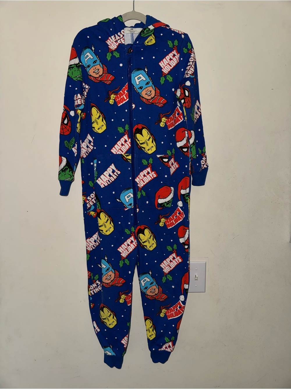 ‼️SALE‼️H&M Blue Marvel Holiday Character Hooded One-Piece
